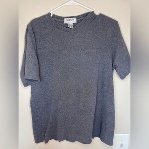 Alfani Women’s MD Knit Gray Cotton Blouse V-Neck T-Shirt Neutral Minimalist Top